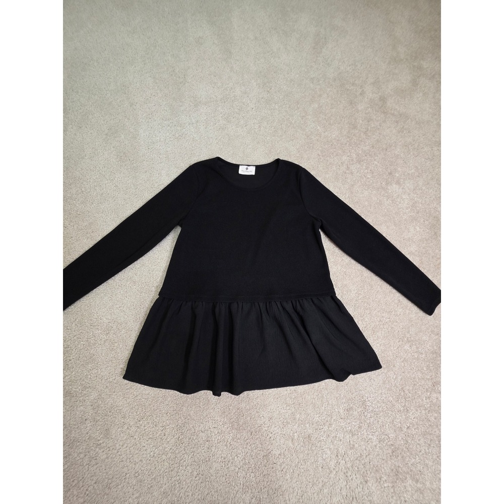 Betsey's Boutique Shop Black Peplum Top Long Sleeve Ribbed Knit XL